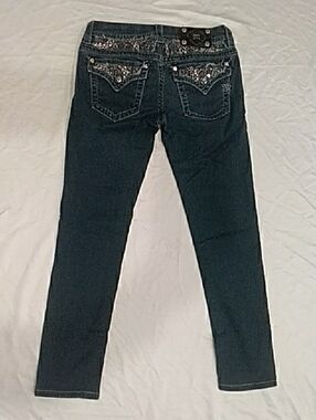 Miss Me Dark Blue Skinny Jeans with Rhinestone Embellished Back Pockets
